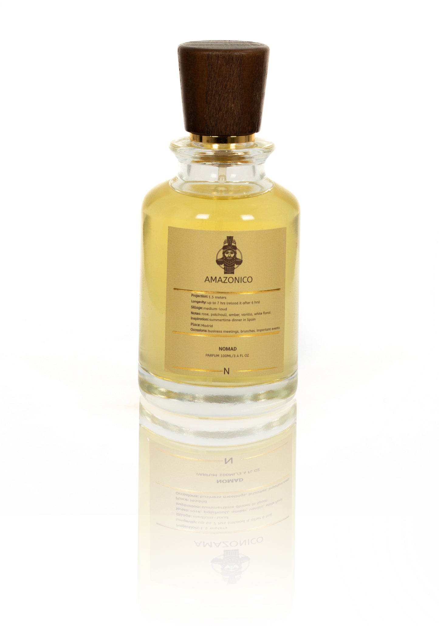 Nomad Amazonico perfume bottle capturing nones of patchouli, amber, vanilla