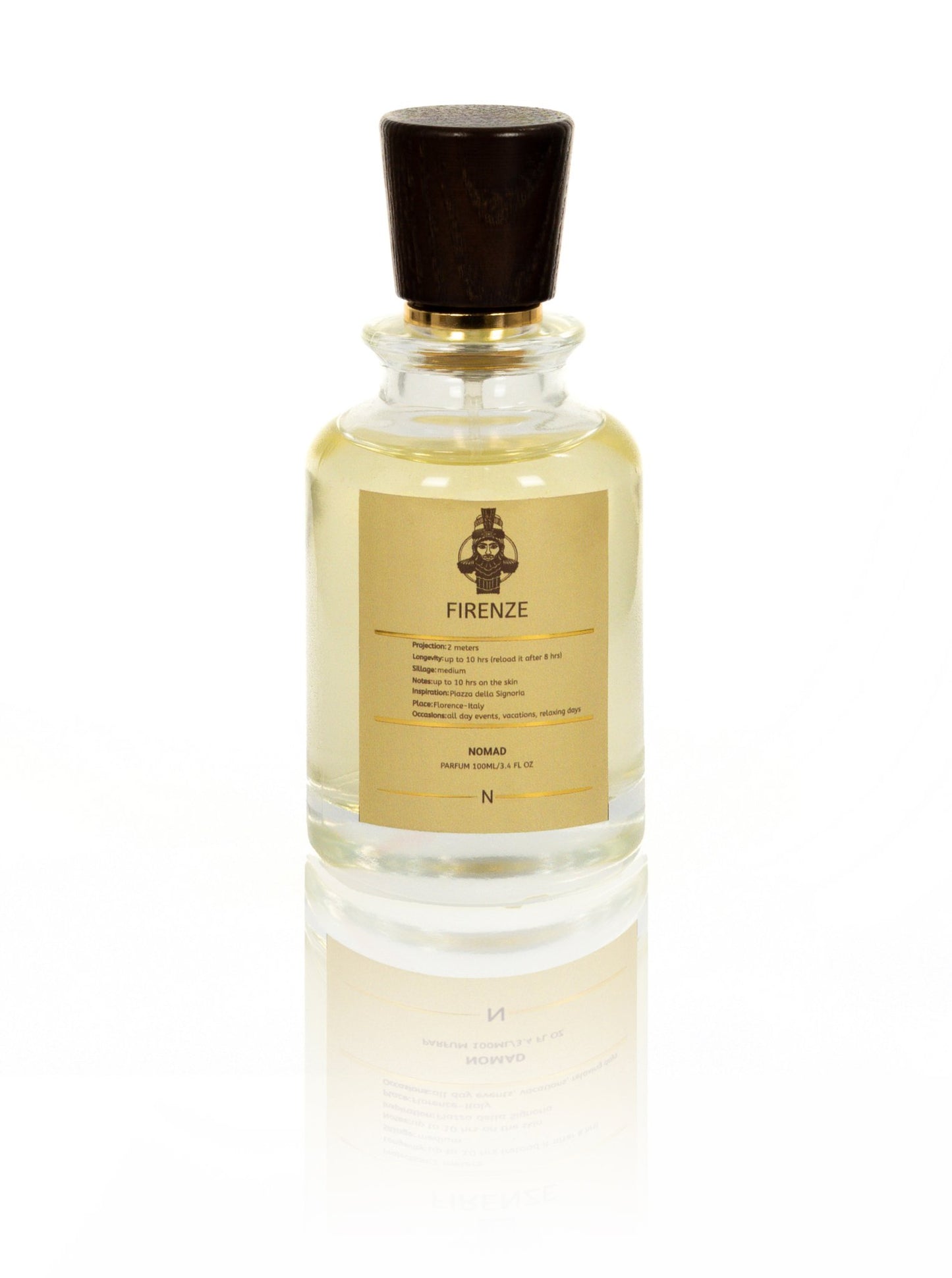 Nomad Firenze perfume bottle. Fragrance inspired by visiting Plazza della Signoria, Italy